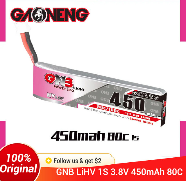 GAONENG GNB 1S 450mAh 3,8V LiPo Batterie mit PH2.0 Anschluss für Racing Drones und Quadcopter - Bild 1