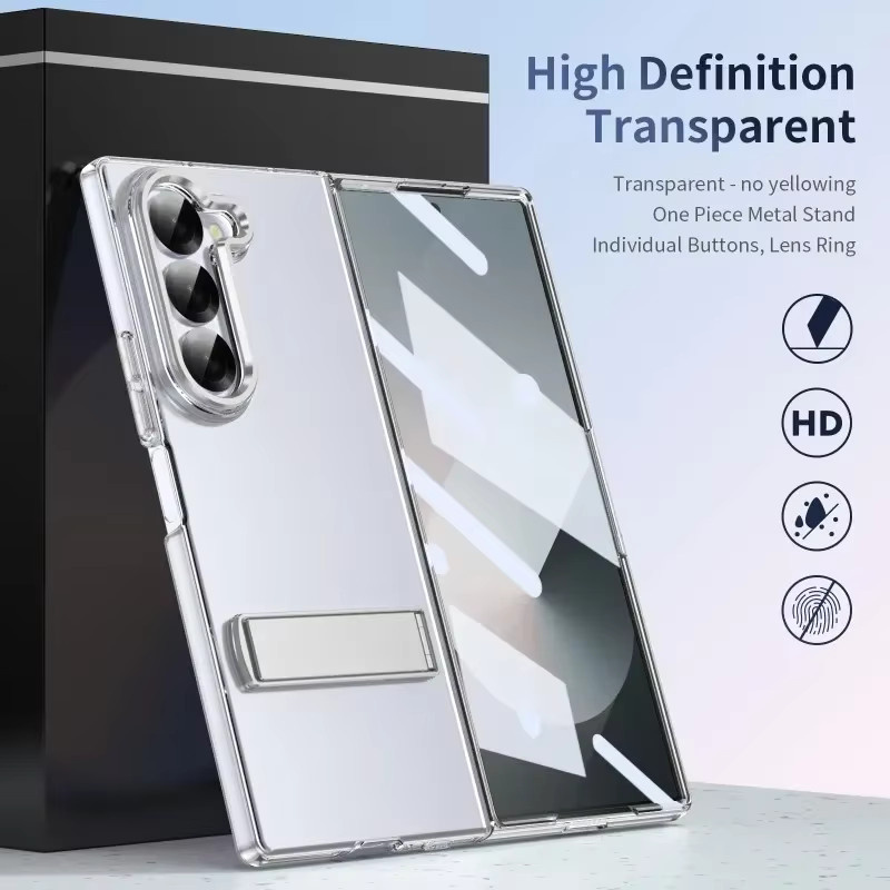 Samsung Transparente Handyhülle mit Metallhalter für Galaxy Z Fold 7, 6, 5, 4 Stoßfester Schutz in Rot - Bild 2