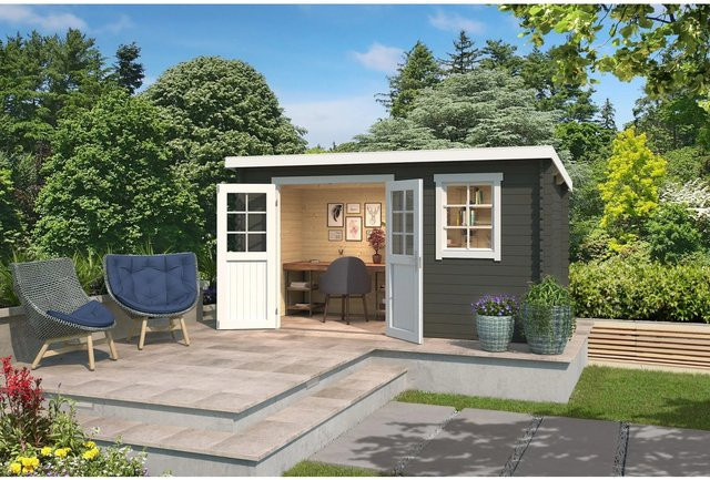 Lasita Gartenhaus Amira Flachdach in Grau-Grün lasiert, B/H/T: 400 x 211 x 213,1 cm - Bild 1