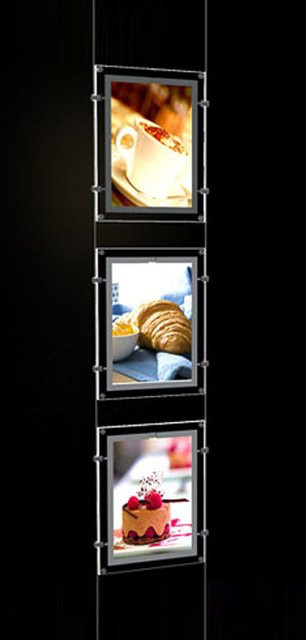 Mruiks LED-Fenster-Display-Set Silver Border VD für A4-Immobilienanzeigen mit Kabel- und Stangen-Aufhängung in Silber - Bild 1