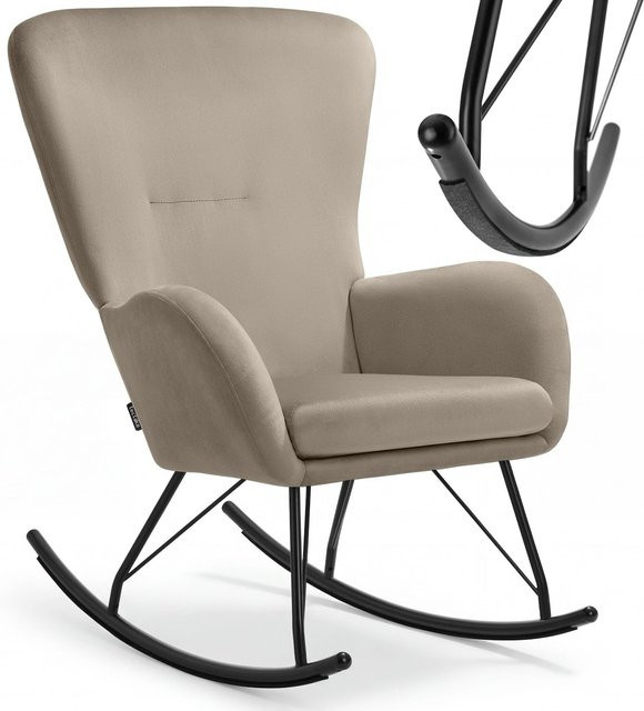 tectake Schaukelstuhl mit Samtbezug und Stahlgestell, B/T/H: 70 x 93 x 100 cm, Schwarz/Beige - Bild 1