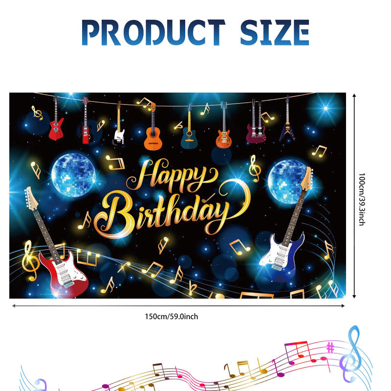 Musiknote und Gitarre Geburtstag Banner als hängende Partydekoration in Blau und Mehrfarbig - Bild 2