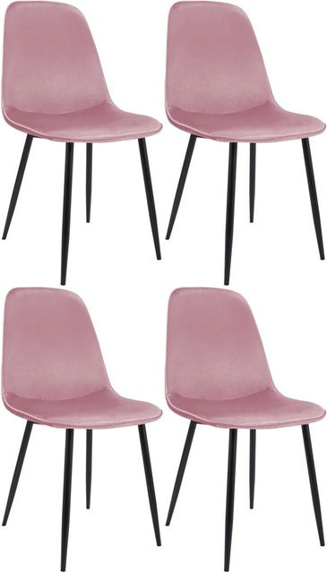 4er Set Esszimmerstühle DELUKE RAZON aus Samt in Rosa, B/T/H: 45 x 54 x 88 cm - Bild 1
