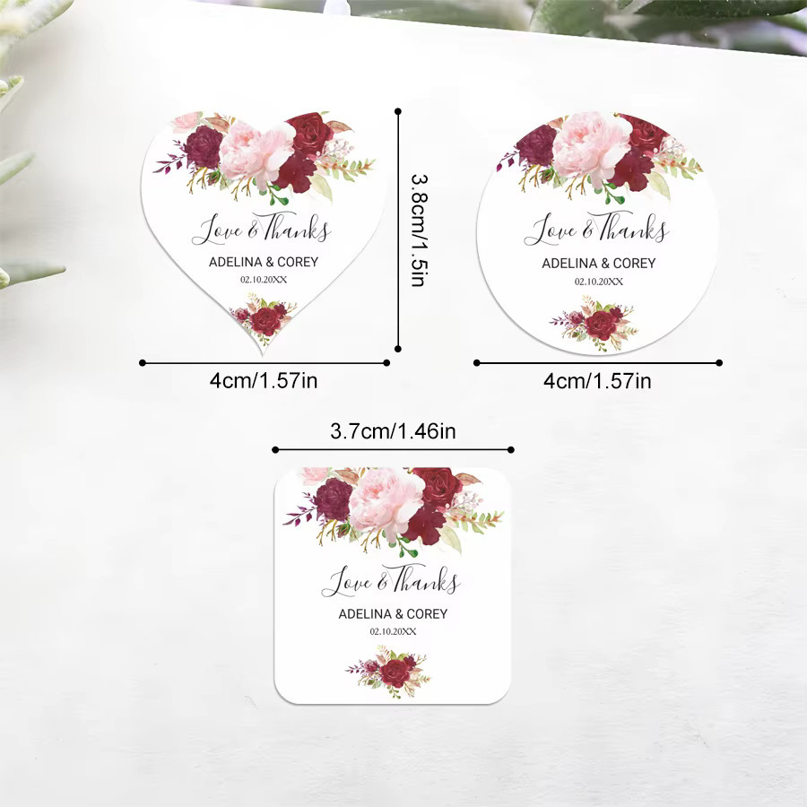 Wasserfeste Hochzeitsetiketten mit Blumenmotiv, abnehmbare selbstklebende Aufkleber in Mehrfarben für deine Partydekoration und DIY-Geschenkboxen - Bild 1
