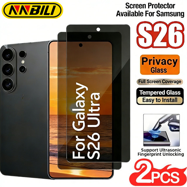 NNBILI 2 Stück Vollflächiger Sichtschutz aus gehärtetem Glas für Samsung Galaxy S26 Ultra, transparent, unterstützt Fingerabdruck-Entsperrung - Bild 1