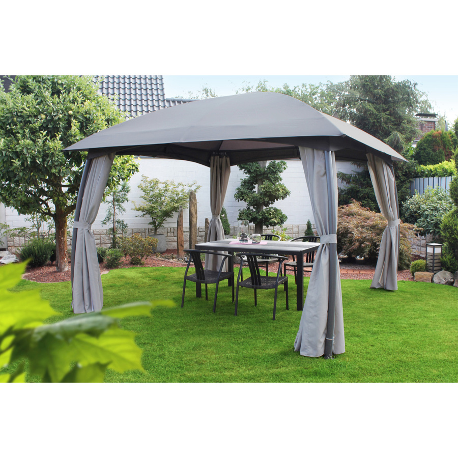 Leco Garten-Pavillon Milena mit Seitenvorhängen aus Polyester und Stahlrohr, grau/anthrazit, B/T/H: 330 x 330 x 268 cm - Bild 4