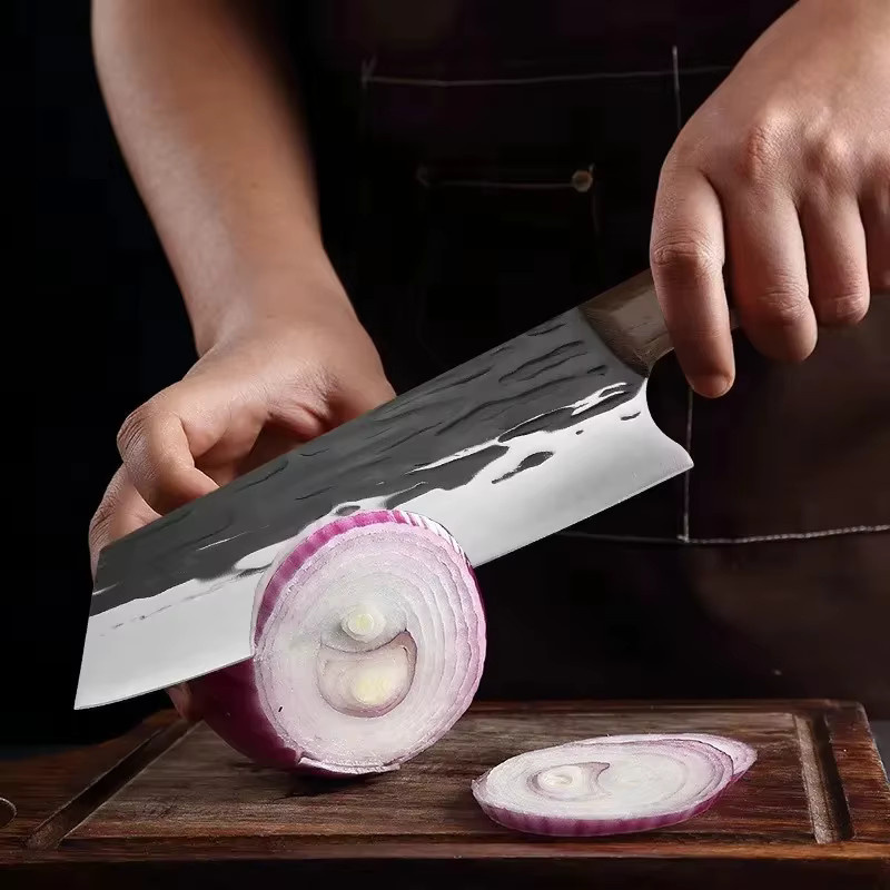 InLeung Geschmiedetes Hackmesser aus Edelstahl mit Holzgriff in Silber und Braun, Full Tang Kochmesser für Fleisch - Bild 4