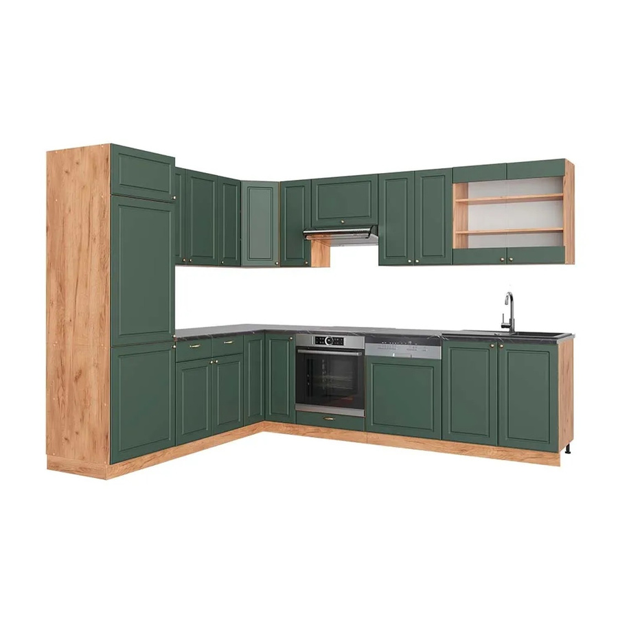 Vicco Fame-Line Eckküche Landhausstil in Grün-Gold und Anthrazit mit Eiche-Optik, B/T/H: 227 x 287 x 82 cm - Bild 2