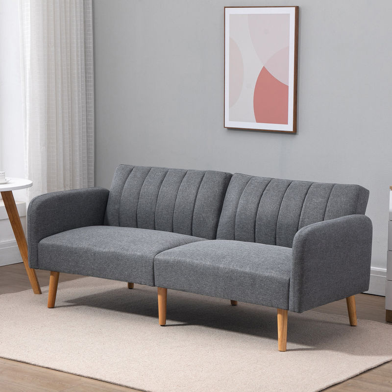 HOMCOM Schlafsofa 2-Sitzer als Klappsofa mit Schlaffunktion, Grau, B: 173 cm, T: 75 cm, H: 73 cm - Bild 2