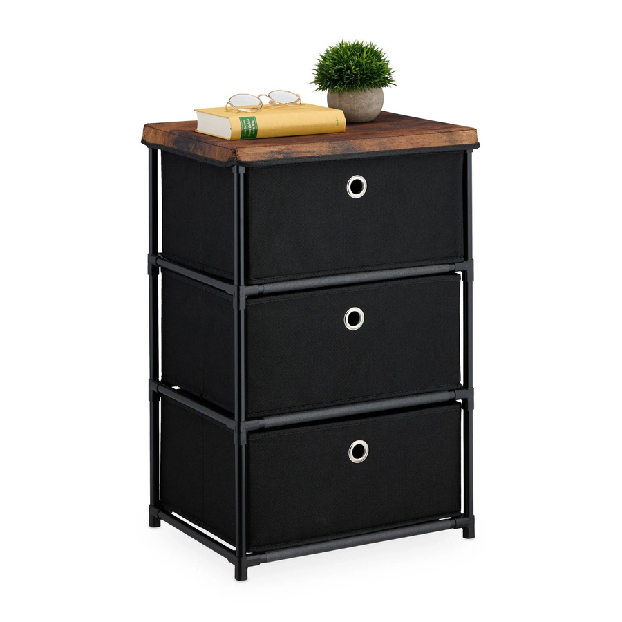 Relaxdays Kommode aus Stahl und MDF in Schwarz und Braun mit 3 Stoffschubladen, B/T/H: 65 x 43 x 33 cm - Bild 2