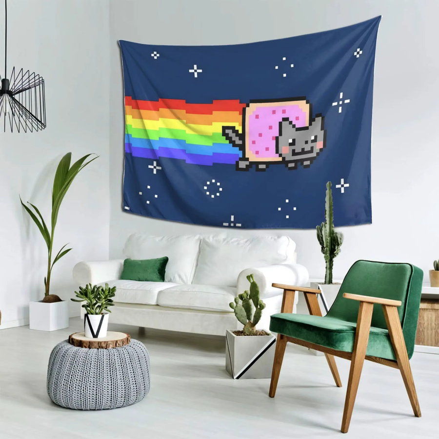 VIKAMA Pixel-Art-Katzen-Wandteppich, bunter Kätzchen-Wandbehang für dein Schlafzimmer oder Gaming-Zimmer, B/H: 40 x 60 cm - Bild 4