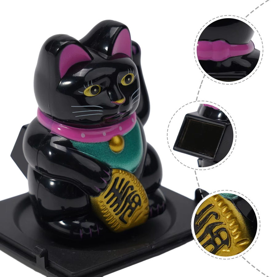 Solarbetriebene Kucky Cat Beckoning Fortune Cat Automatische winkende Katze in Dunkelgrau als Tischdeko für Büro und Auto - Bild 2