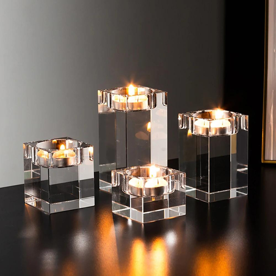 Kristallglas Kerzenhalter von Yiran Furniture in Transparent für Tischdekorationen bei Hochzeiten und Abendessen im modernen nordischen Stil - Bild 2