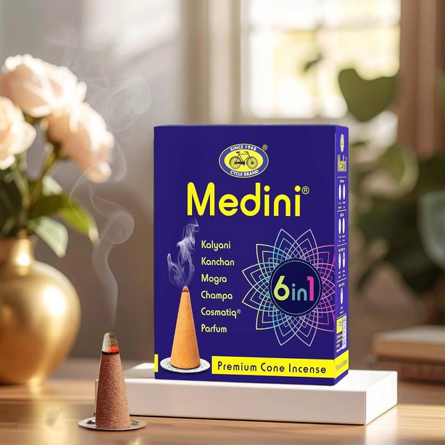 Cycle Pure Medini 6 in 1 Premium Räucherkegel mit natürlichem floralem Duft, holzkohlefrei, blau, 60 Stück - Bild 1