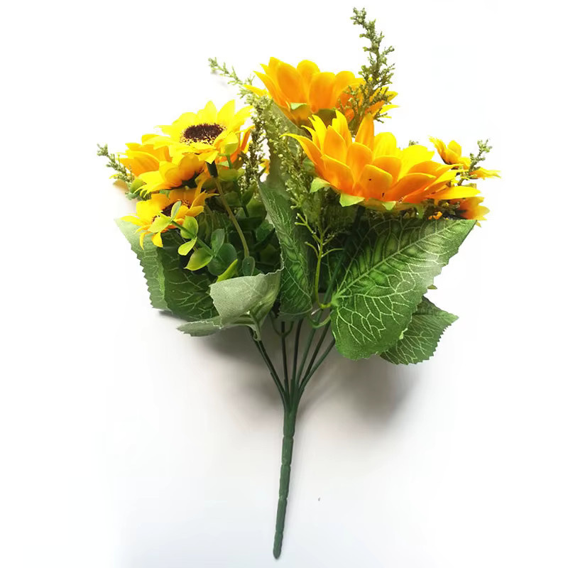 Kahaul Sonnenblumen Kunstblumen aus Seide in Gelb, 7-Zweig Strauß mit 13 Blütenköpfen für Dekoration in Zuhause, Büro oder bei Hochzeiten - Bild 3
