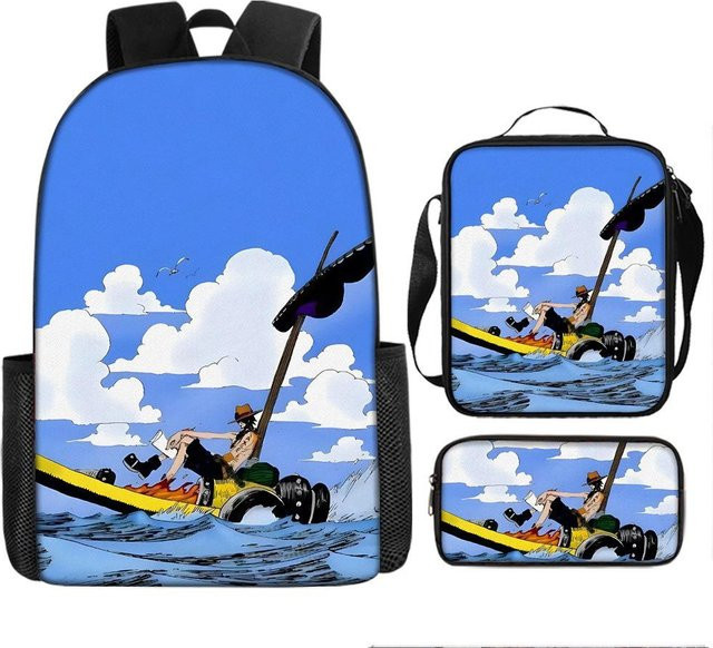 One Piece Schultaschen-Set Luffica Seefahrer-König in Blau mit Rucksack und Zubehör - Bild 1
