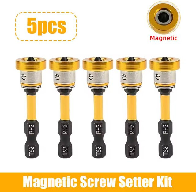 PINTUDY 5-teiliges magnetisches Trockenbau-Schrauben-Bits-Set mit Bohrer-Halter-Verlängerung, Gelb, Länge: 50 mm - Bild 1