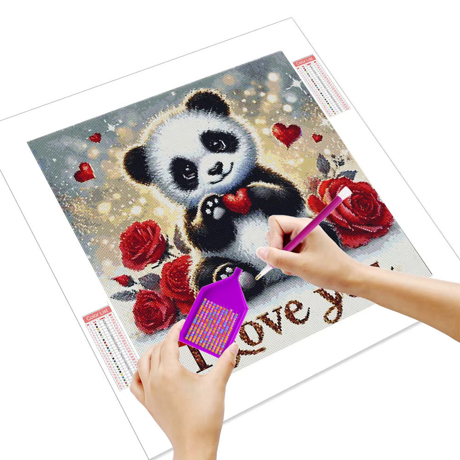 Huacan DIY Diamantmalerei Panda mit Rosen als Diamantmosaik Set in Mehrfarbig, B/H: 20 x 20 cm - Bild 2