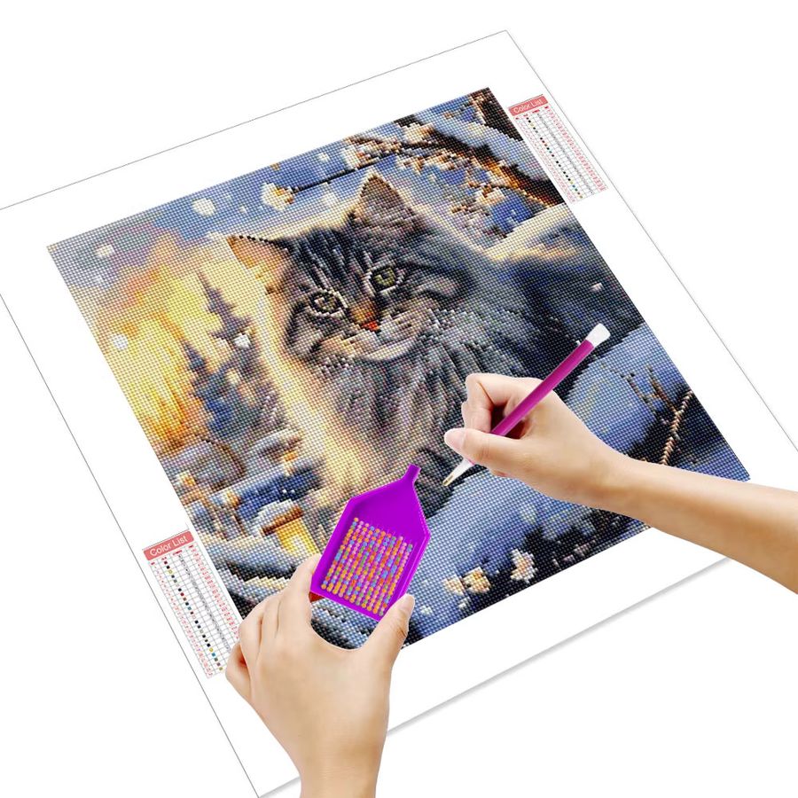 HUACAN 5D Diamant-Stickerei-Set majestätische Winter-Katze Strass-Leinwand für Kunsthandwerk B/H: 20 x 20 cm - Bild 2