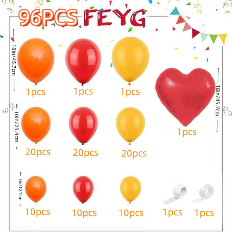 96-teiliges Ballon-Girlanden-Set aus Latex in Rot, Gelb und Orange für Hochzeiten und Geburtstage - Bild 2