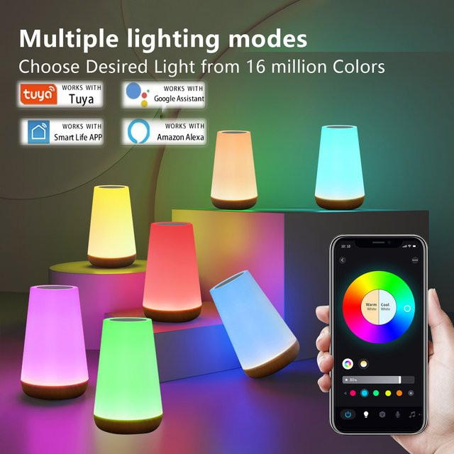 Tuya Smart LED Tischlampe mit RGB-Farben, dimmbar, Wifi App-Steuerung und Touch-Funktion, kompatibel mit Alexa und Google Home, Multicolor - Bild 1