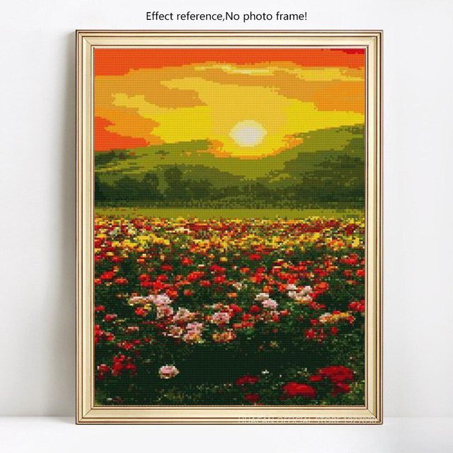 FIYO 5D DIY Diamantmalerei Sonnenaufgang mit Wildblumen, Motiv Natur und Botanik, Farbe Gelb und Mehrfarbig, B x H: 20 x 30 cm - Bild 1