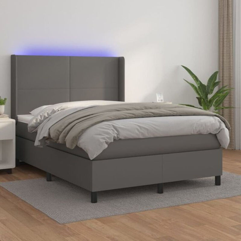 Vidaxl Boxspringbett mit Matratze in Grau aus Kunstleder, B/T: 140 x 200 cm - Bild 1