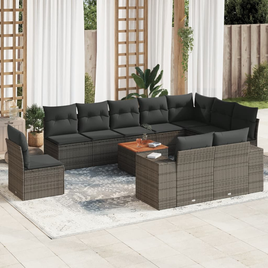 vidaXL 11-teiliges Garten-Sofagarnitur in L-Form aus grauem Poly-Rattan mit wetterfesten Kissen - Bild 3
