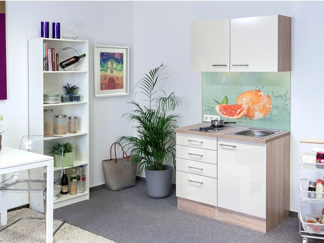 Flex-Well Miniküche Orlando in Kaschmir und beige mit HPL-Arbeitsplatte, Breite: 100 cm, Tiefe: 57 cm, Höhe: 200 cm - Bild 1