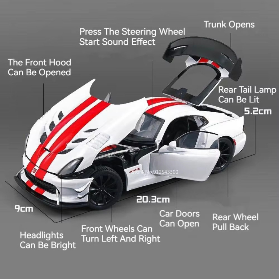 MAKEDA Viper Hellcat Sportwagen-Modell, 1:24, Metall, mit Sound und Licht, Rückziehfunktion - Bild 2