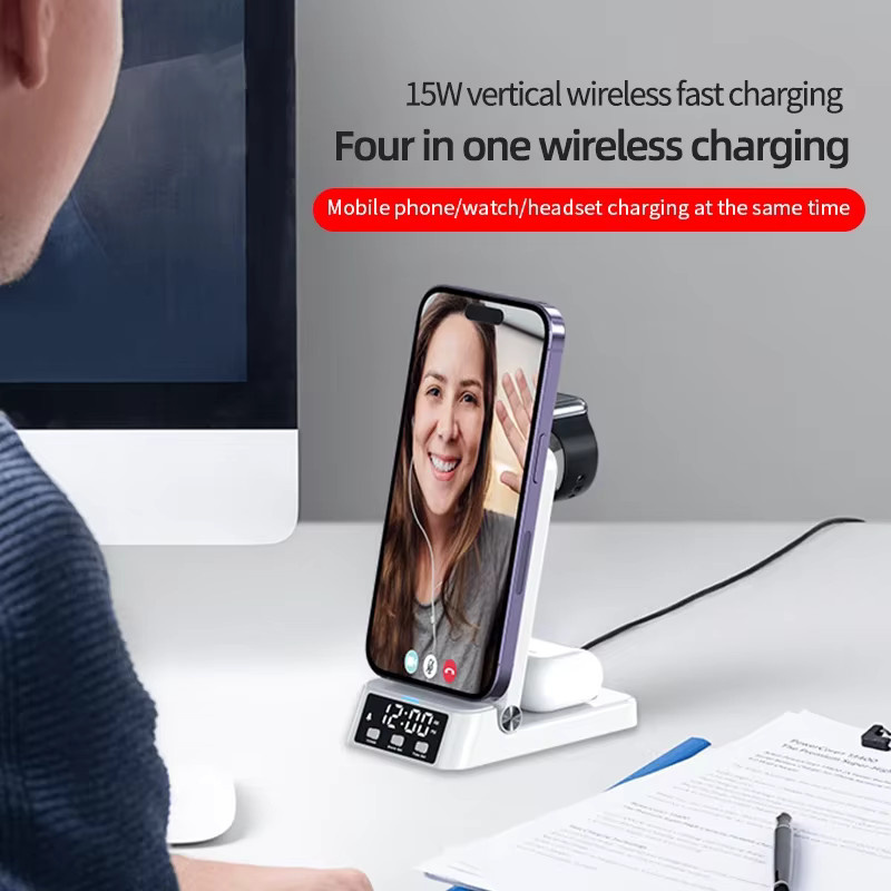 VIKEFON 3 in 1 kabellose Ladestation mit 30 W Schnellladefunktion für iPhone, Samsung, Apple Watch und AirPods Pro in Weiß - Bild 5