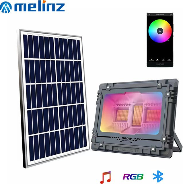 MELINZ Solar LED Flutlicht aus Aluminium mit RGB-Farbeffekt, IP67 wasserdicht, Schwarz - Bild 1