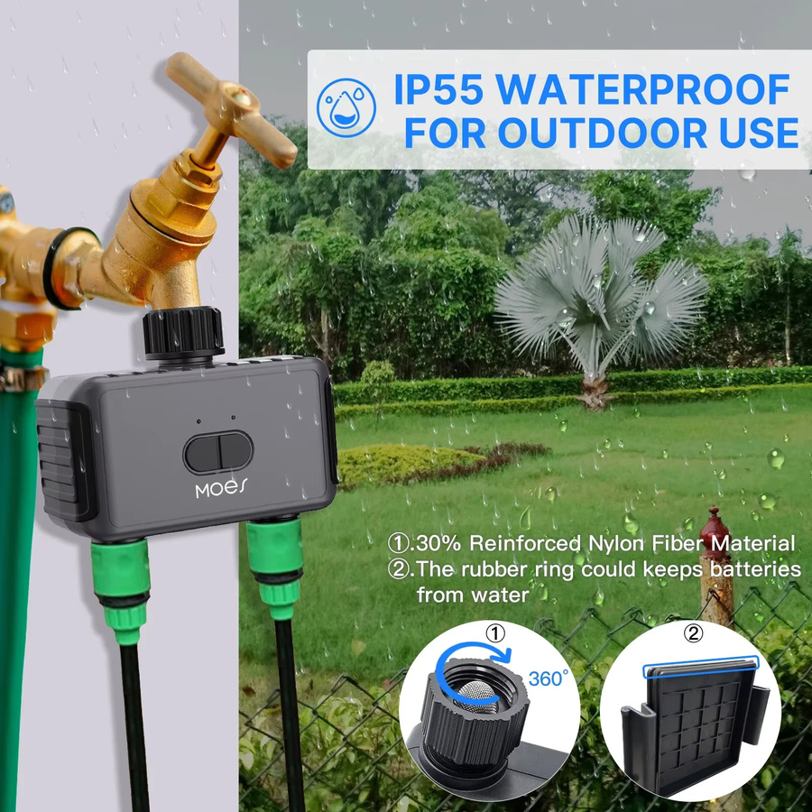 MOES Tuya Bluetooth Smart Sprinkler Ventil Controller mit 2 Ausgängen, programmierbarer Wasser Timer für Waschmaschine und Garten, Farbe: Grau - Bild 5