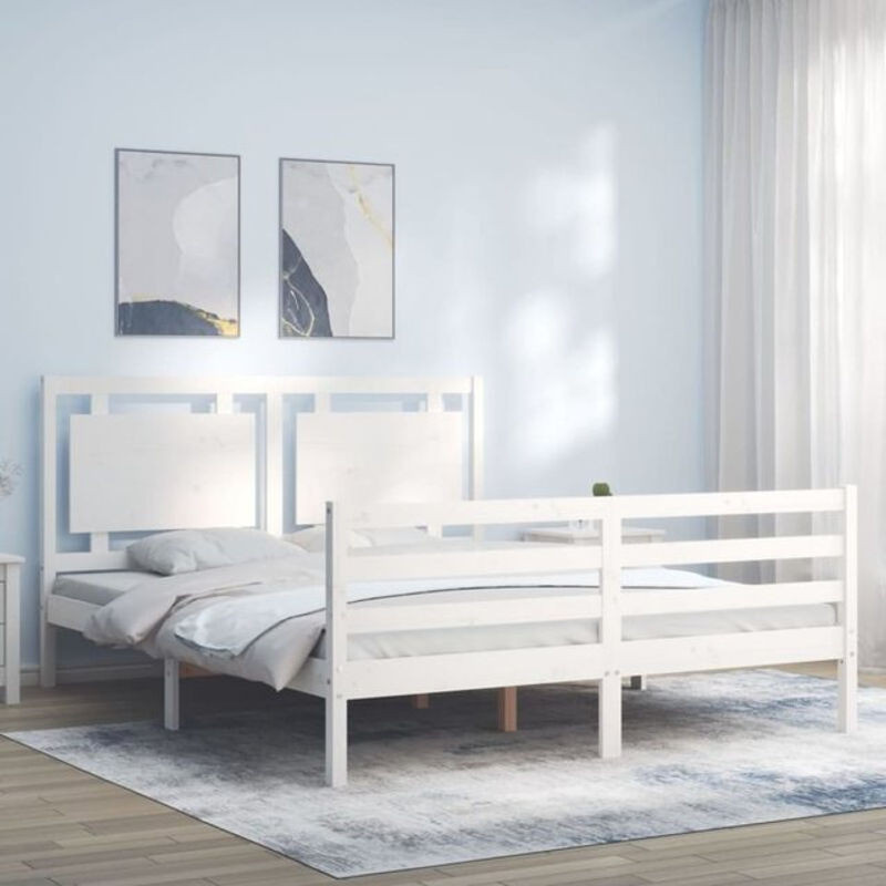 Massivholzbett aus Kiefer mit Kopfteil von Vidaxl in Weiß, B: 160 cm, L: 200 cm - Bild 1