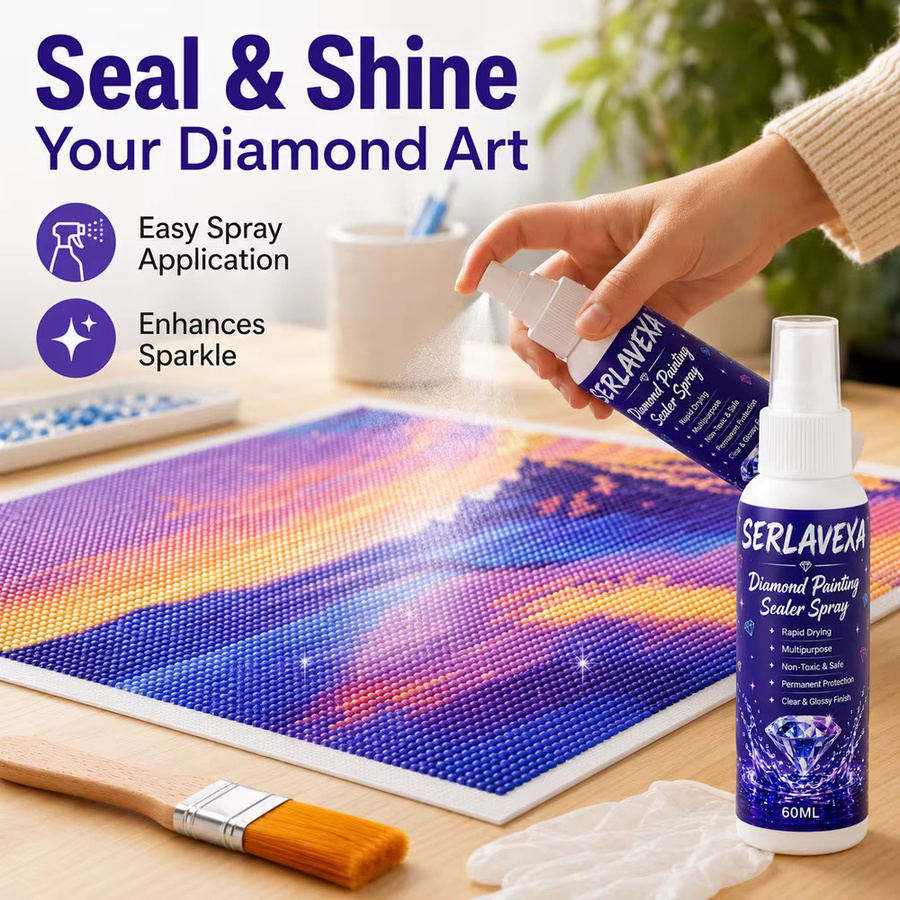SERLAVEXA Diamantmalerei-Versiegelungsspray im 3er-Set, 60 ml pro Flasche, transparenter Bastelkleber-Spray für Kunstperlen und Puzzle-Fixierer - Bild 2