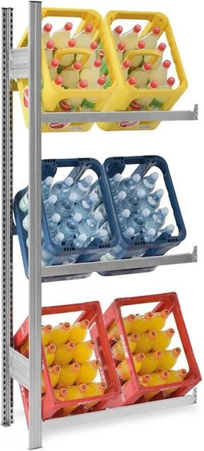 PROREGAL Getränkekistenregal Stecksystem T-Profil aus verzinktem Stahl, H x B x T: 175 x 75 x 30 cm, 3 Ebenen für 6 Getränkekisten - Bild 1