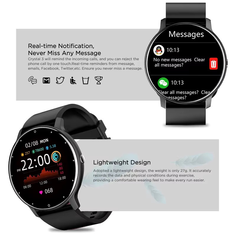 LIGE Smartwatch mit Herzfrequenzmonitor und Wasserdichtigkeit für Damen und Herren in Schwarz oder Blau, kompatibel mit Android und iOS - Bild 4