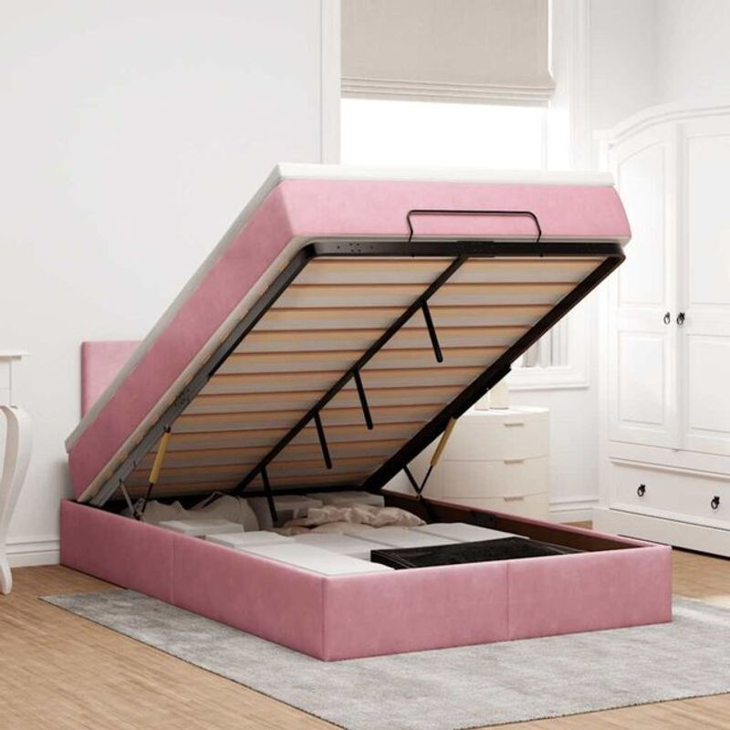 vidaxl Ottoman Polsterbett mit Matratze und LED in Rosa und Weiß aus Samt, B/T/H: 200 x 120 x 78 cm - Bild 1