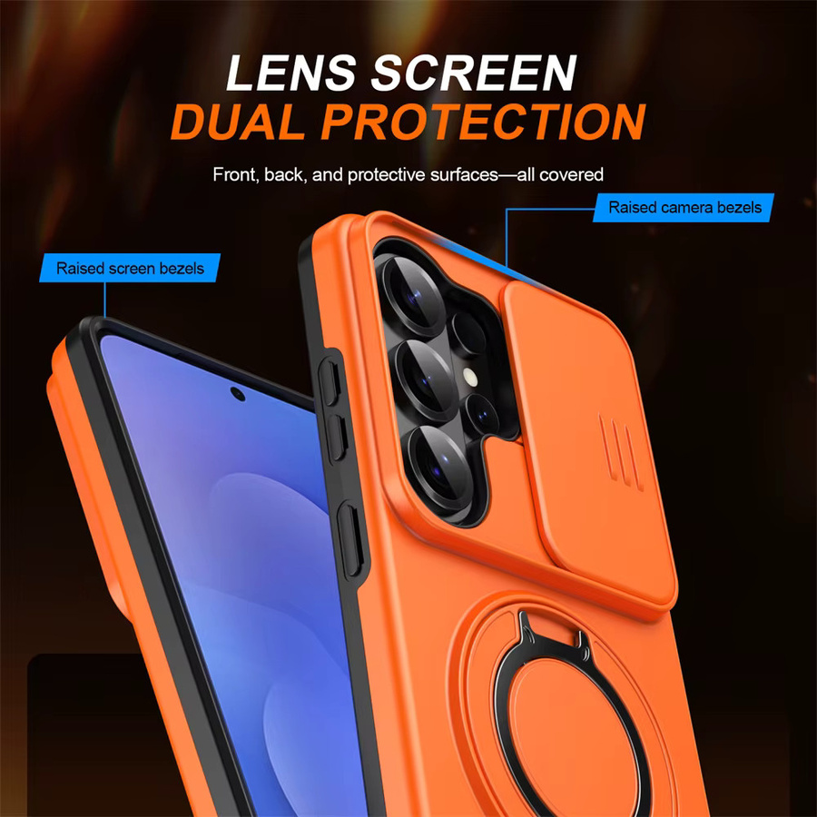 Xeber Stoßfeste MagSafe Magnetische Handyhülle für Samsung Galaxy S26 Ultra S25 S24 Plus S23 mit Schiebe-Kameralinsenring und Standfunktion in Blau oder Orange - Bild 3