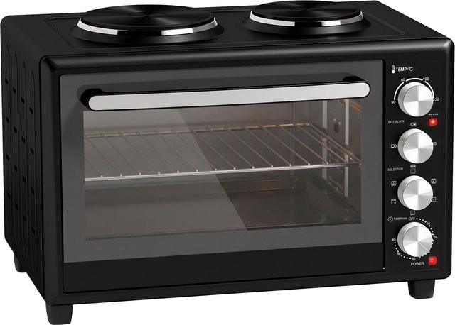 HOMCOM Mini-Backofen mit Umluft und 2 Kochplatten, 36l, 1500 W, Schwarz - Bild 1