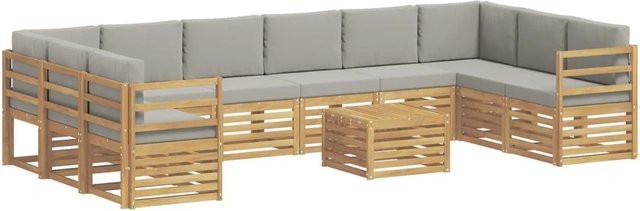 vidaXL Outdoor-Sofagarnitur aus Akazienholz in L-Form, 11-teiliges Set in Weiß und Hellgrau mit UV-beständigen Polstern, B/T/H: 59 x 59 x 37 cm - Bild 1