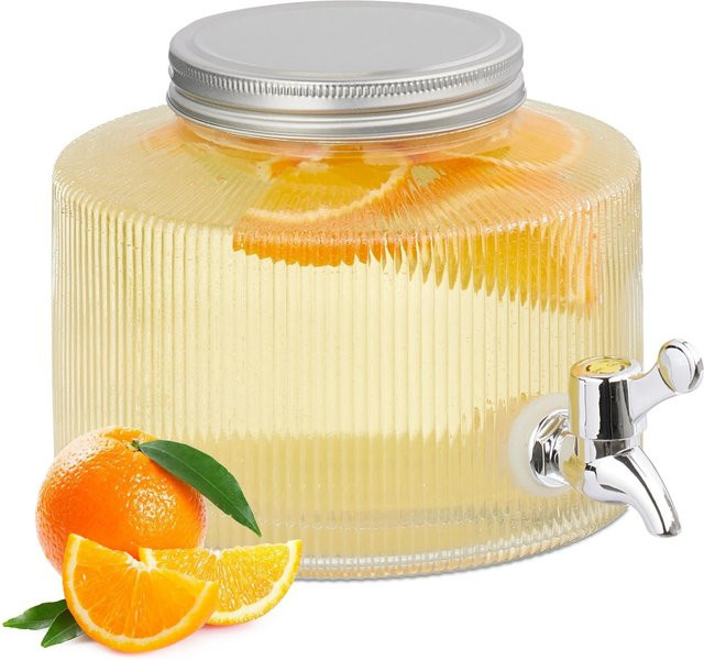 Relaxdays Getränkespender aus Glas in Transparent mit silbernem Zapfhahn - Bild 1