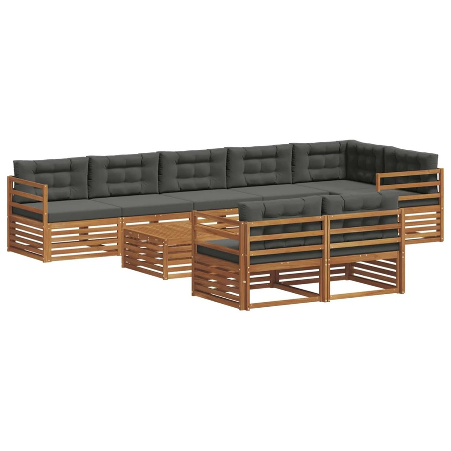 vidaXL Outdoor-Sofagarnitur in U-Form aus massivem Akazienholz mit 9-teiligem Set, Farbe Anthrazit und Natur - Bild 2