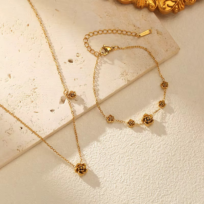 GANEMLY Schmuck-Set, Edelstahl, Goldfarben, Halskette und Armband, Damen - Bild 2