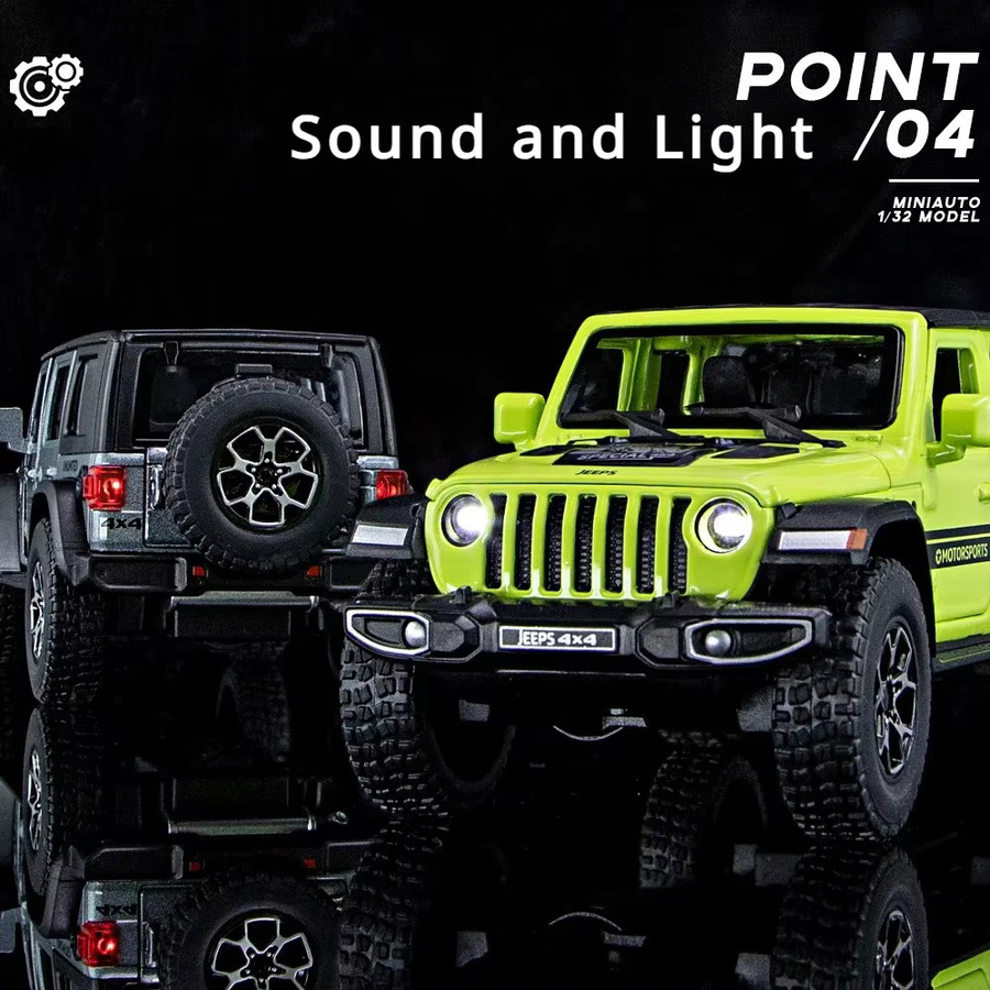 MINI AUTO Jeep Wrangler Rubicon Geländewagen Modellauto aus Metall in Orange, Maßstab 1:32 mit Sound und Licht - Bild 2