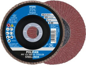 PFERD TOOLS POLIFAN Fächerscheibe PFF SG STEELOX für Stahl und Edelstahl, Körnung A80, Durchmesser: 125 mm, Bohrung: 22,23 mm - Bild 1