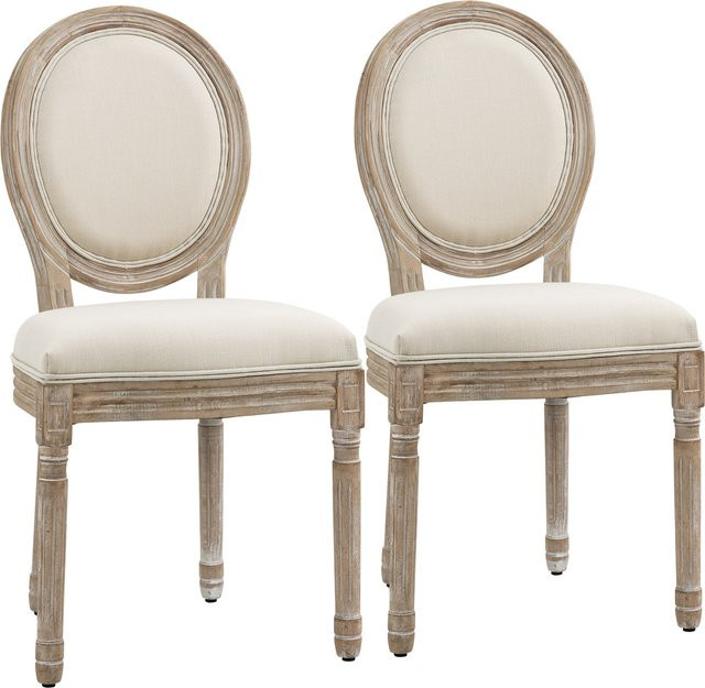 HOMCOM 2er Set Esszimmerstühle im Vintage-Design aus Gummiholz mit Polsterung in Cremeweiß und Natur, B/T/H: 49 x 56 x 96 cm - Bild 1