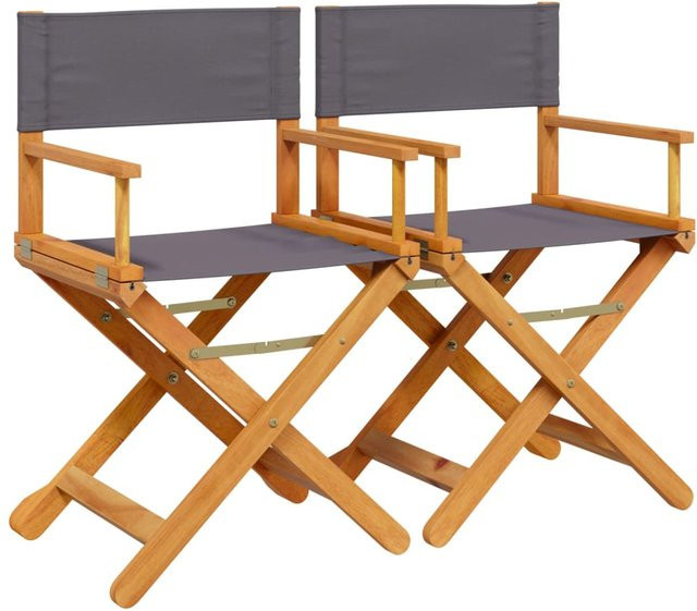 Set aus 2 klappbaren Regiestühlen von Yiwydaa aus Akazienholz in Grau für Garten, Balkon und Terrasse - Bild 1