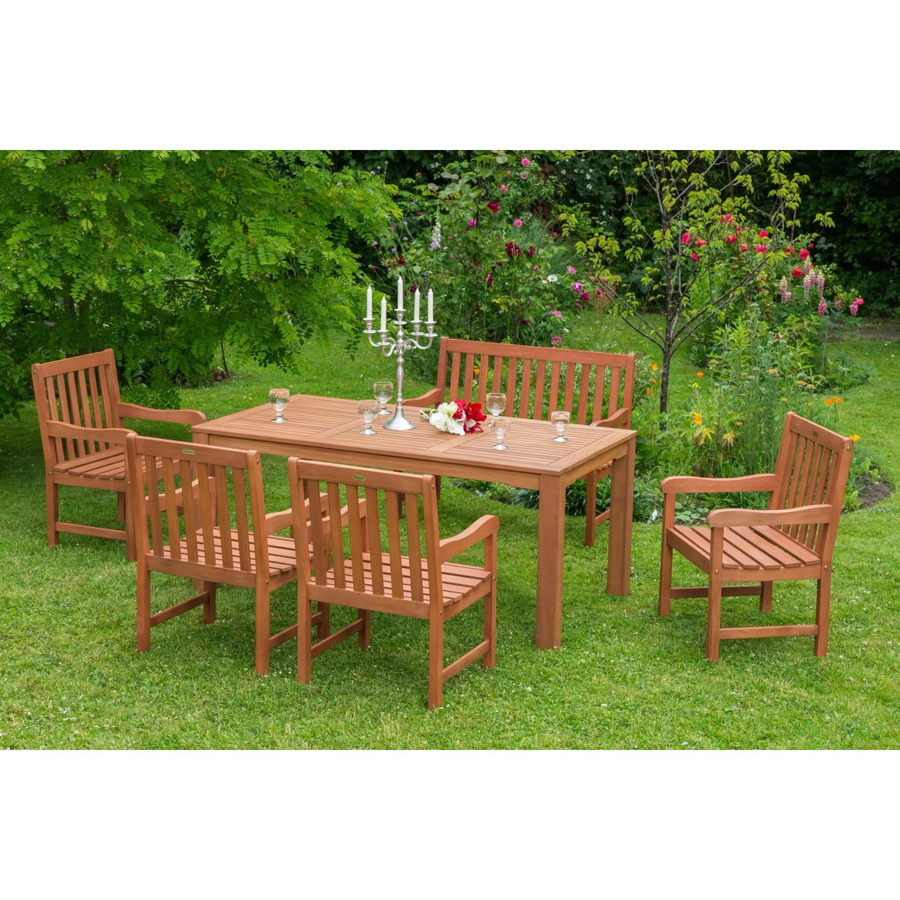 Merxx Gartenmöbel-Set Santos 6-tlg. aus Eukalyptusholz in Braun, bestehend aus Tisch, 2-Sitzer Bank und 4 Sesseln, Tisch B: 170 cm, T: 90 cm, H: 90 cm - Bild 2