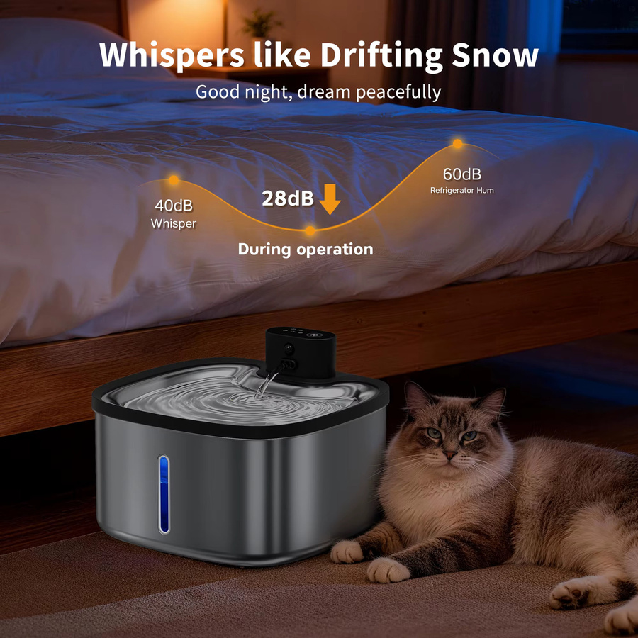 LABEKA Intelligenter Katzenwasserbrunnen in Silber mit Bewegungssensor, 3,5 l Volumen und kabelloser 4000mAh Batterie - Bild 4